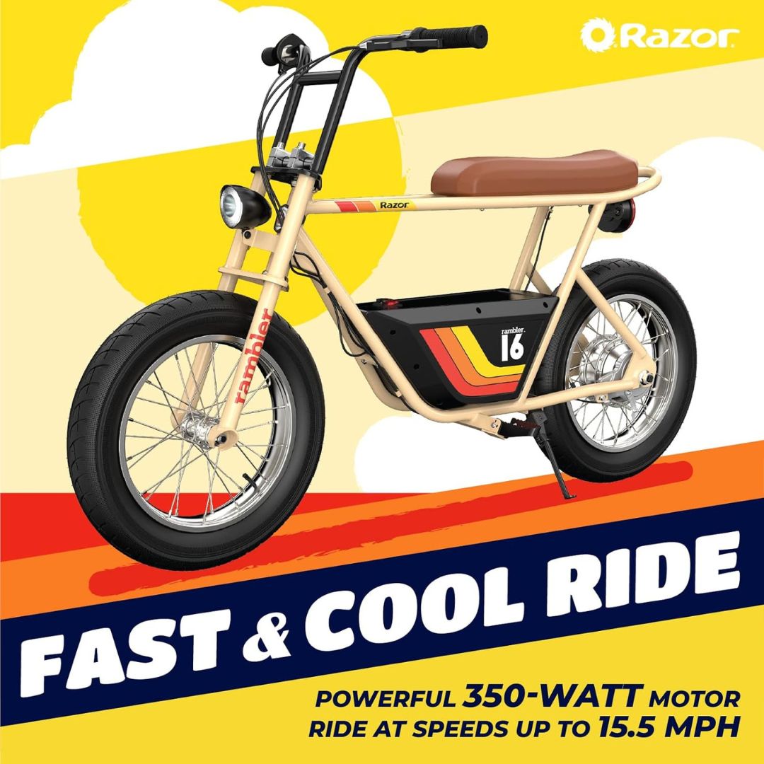 Razor - Rambler 16 eBike w/ 11.5 Miles Max Operating Range and 15.5 mph Max Speed - Large - Tan - 15128785