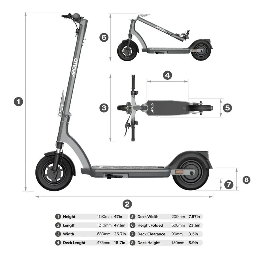 Apollo - Air 2024 Premium Electric Scooter w/43 mi Max Range & 21 mph Max Speed - Space Gray - Excellent Condition