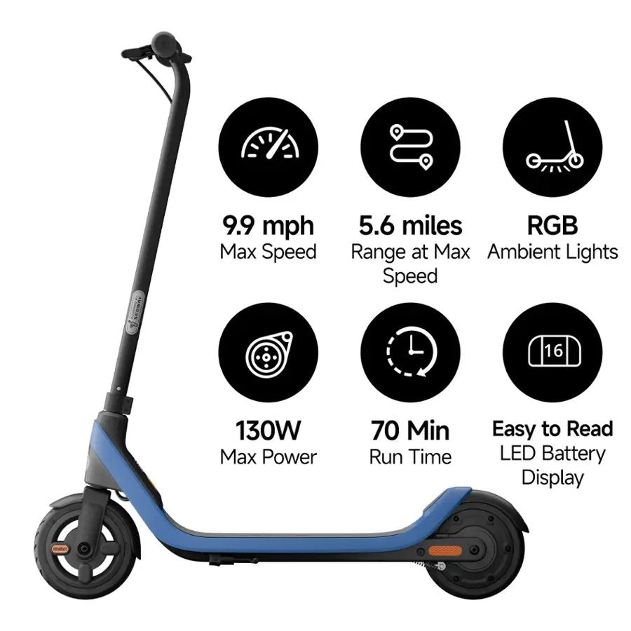 Segway - C2 Lite Kids Kick Scooter w/ up to 5.6mi Range & 9.9 mph Max Speed - Blue - 100501U