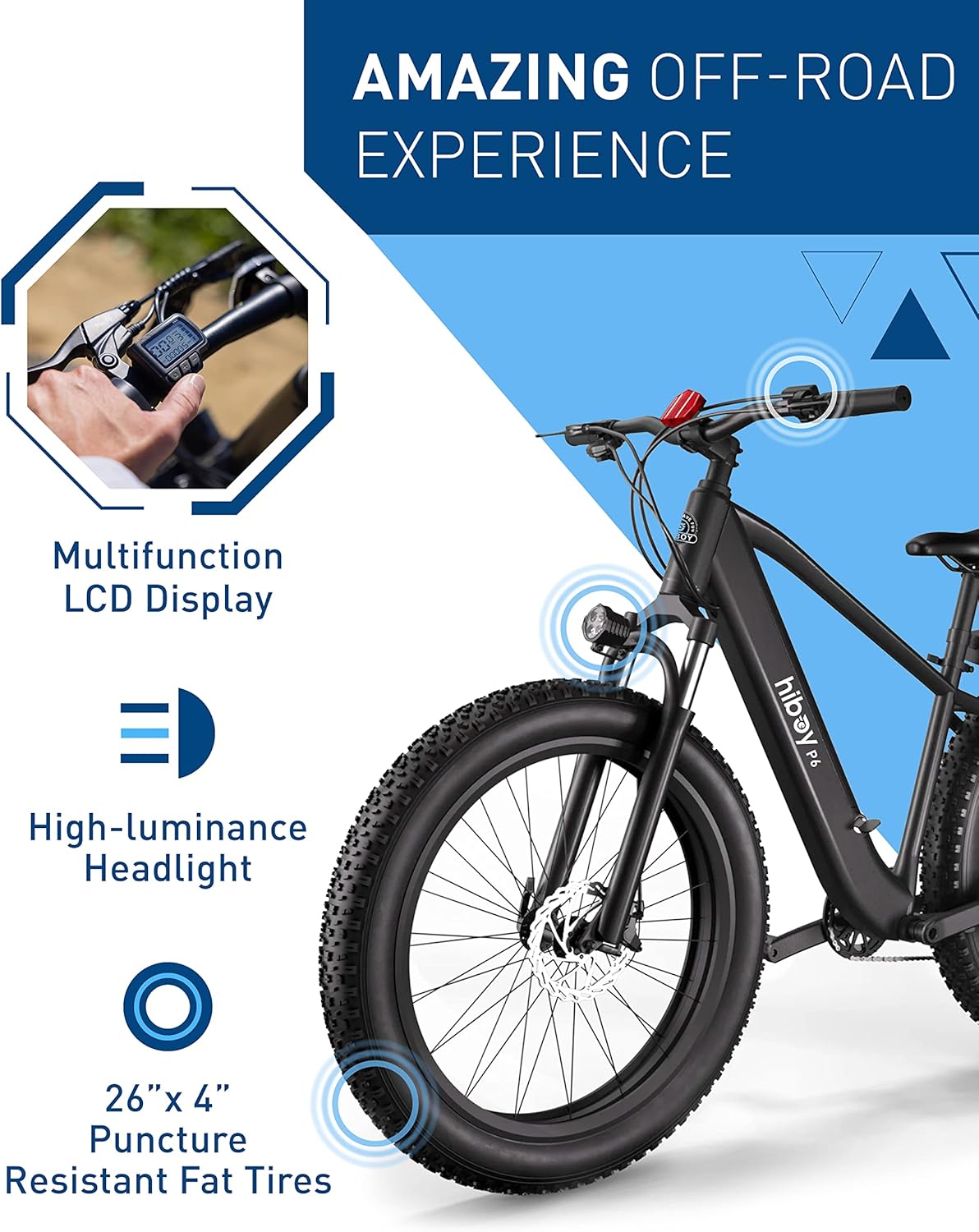 HiBoy - P6 eBike w/ 62.1 mi Max Operating Range & 28 mph Max Speed - Black - P6