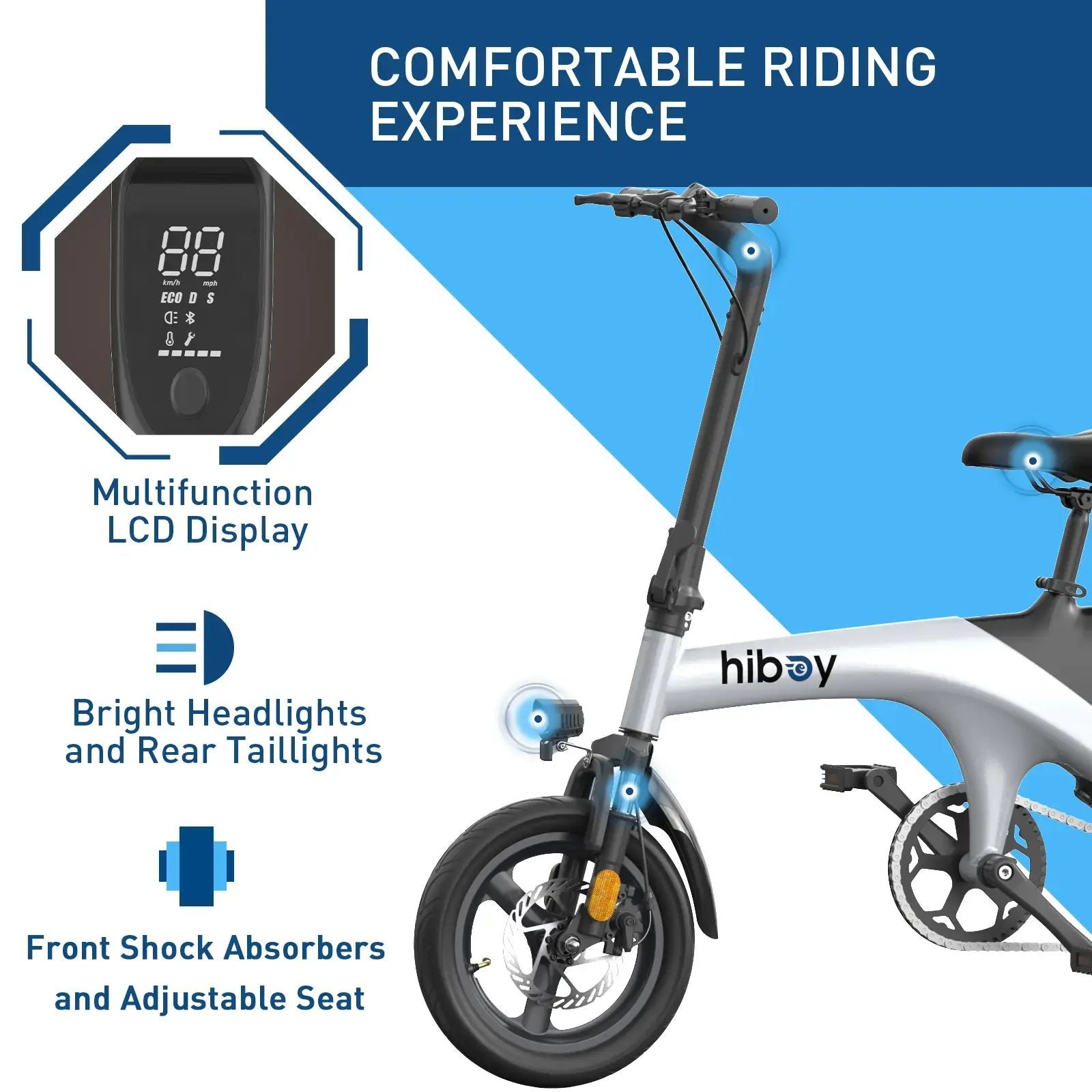 HiBoy - C1 Electric Bike w/ 43.5 mi Max Operating Range & 20 mph Max Speed - White - C1