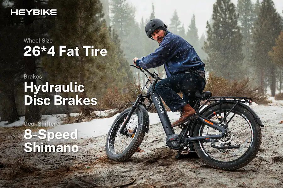 Heybike - ALPHA Mid Drive Fat Tire Commuter Step Over Ebike with 60m Max Range 28mph Max Speed Torque Sensor - HBK-Alpha-Trapez-BK