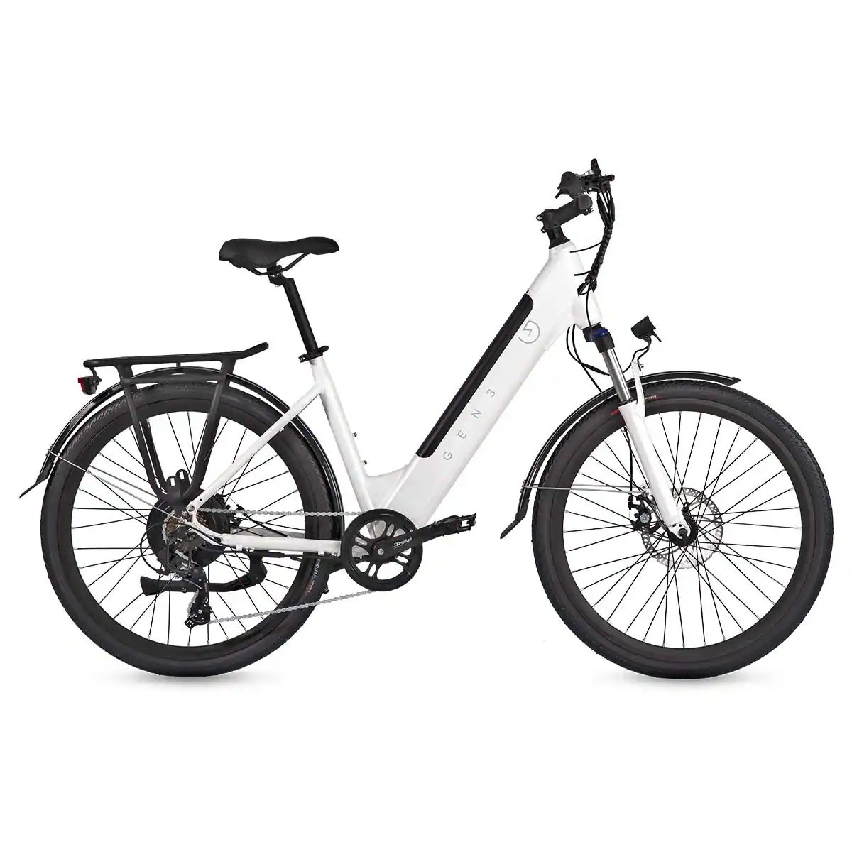 GEN3 - The Stride Step-Thru eBike w/ 45 mi Max Operating Range and 20 MPH Max Speed - White - ELM107G3