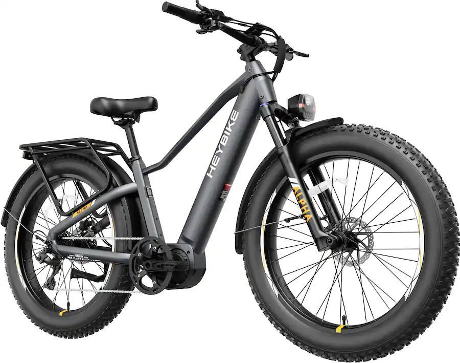 Heybike - ALPHA Mid Drive Fat Tire Commuter Step Over Ebike with 60m Max Range 28mph Max Speed Torque Sensor - HBK-Alpha-Trapez-BK